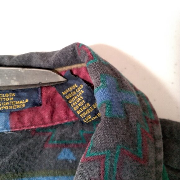 Vintage Chamois Shirt Men Large Southwest Geometric Maroon Green Western Flannel - Picture 7 of 16